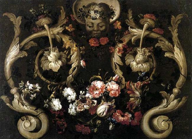 CORTE, Gabriel de la. Grotesques with Flowers Germany oil painting art